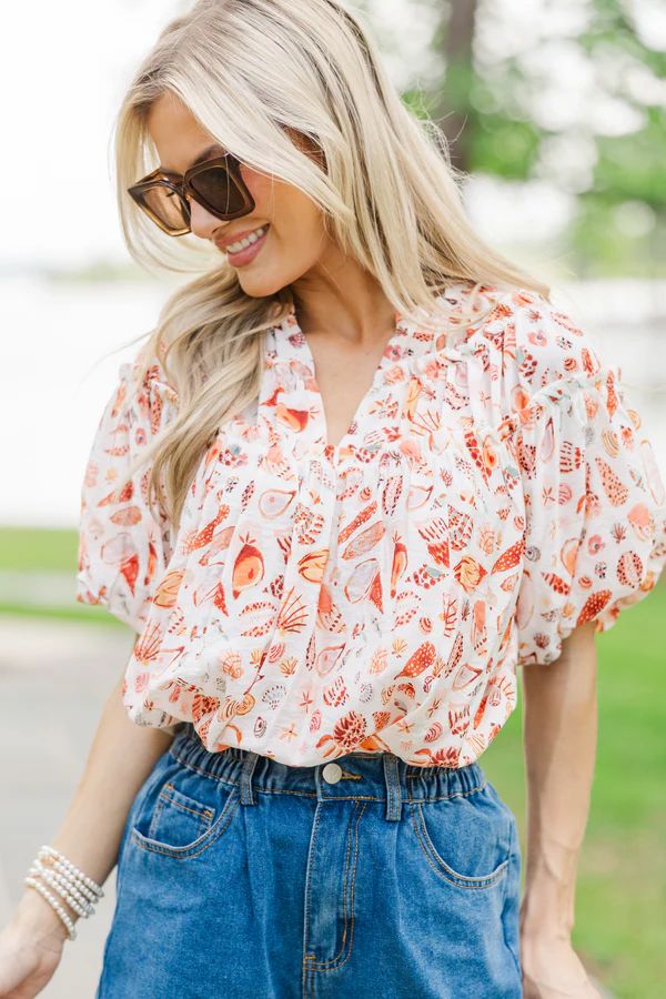 Pull It Together Orange Watercolor Shells Blouse
