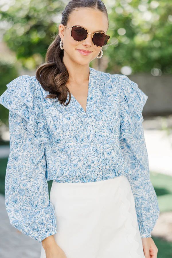 Easy Love Blue Toile Button Down Blouse