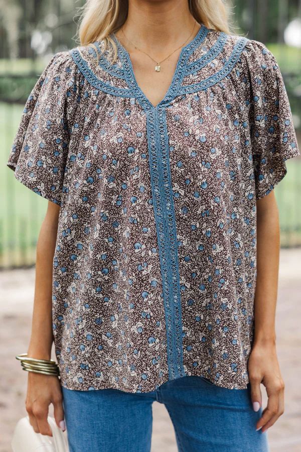 For The Scenic Route Brown Ditsy Floral Blouse For The Scenic Route Brown Ditsy Floral Blouse