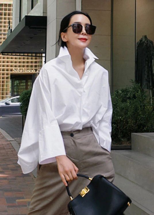 Casual White Peter Pan Collar Button Cotton Shirts Batwing Sleeve Casual White Peter Pan Collar Button Cotton Shirts Batwing Sleeve