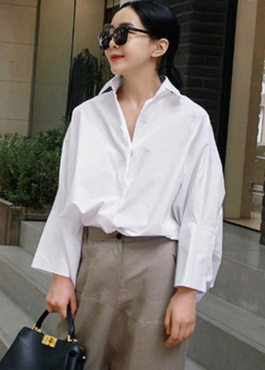 Casual White Peter Pan Collar Button Cotton Shirts Batwing Sleeve Casual White Peter Pan Collar Button Cotton Shirts Batwing Sleeve