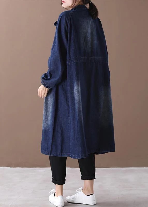 Chic denim blue Fine tunic pattern Sewing stand collar Cinched jackets Chic denim blue Fine tunic pattern Sewing stand collar Cinched jackets