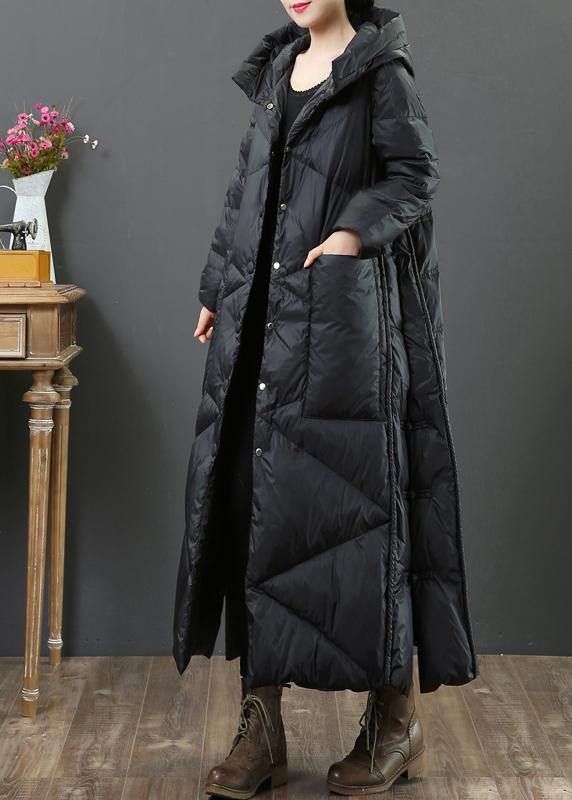 Elegant plus size clothing womens parka Jackets black hooded Button Down jacket woman