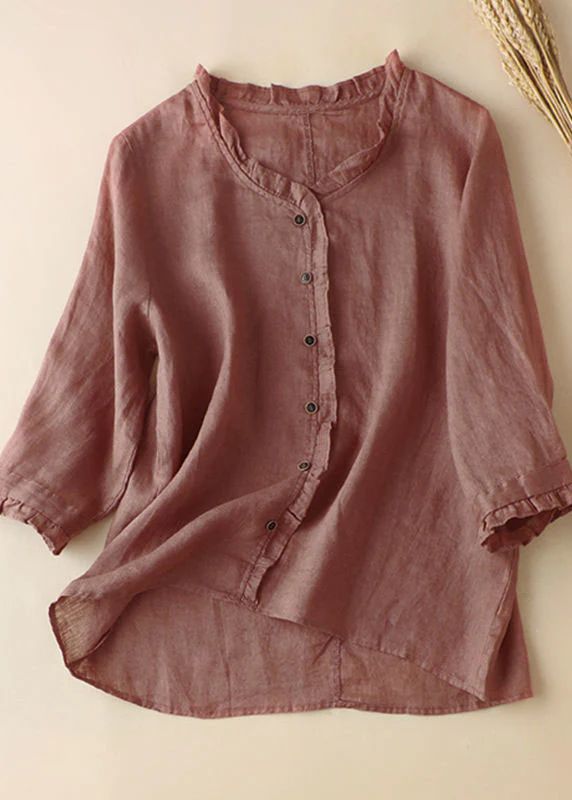 Organic Purple Ruffled Button Tops Half Sleeve Organic Purple Ruffled Button Tops Half Sleeve