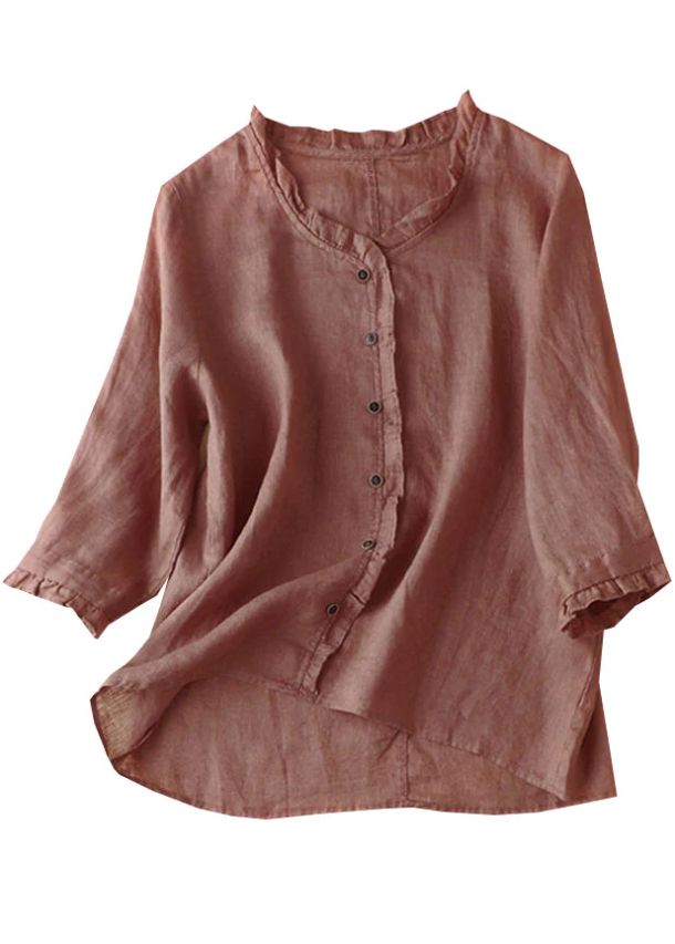 Organic Purple Ruffled Button Tops Half Sleeve Organic Purple Ruffled Button Tops Half Sleeve