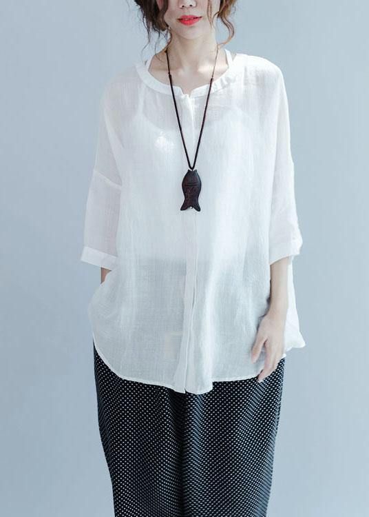 White Button Loose Casual Fall Blouses Three Quarter Sleeve White Button Loose Casual Fall Blouses Three Quarter Sleeve