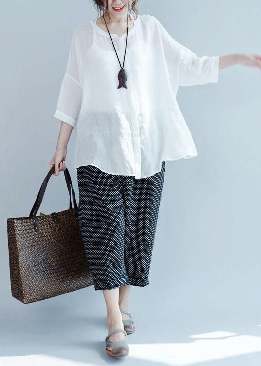 White Button Loose Casual Fall Blouses Three Quarter Sleeve White Button Loose Casual Fall Blouses Three Quarter Sleeve