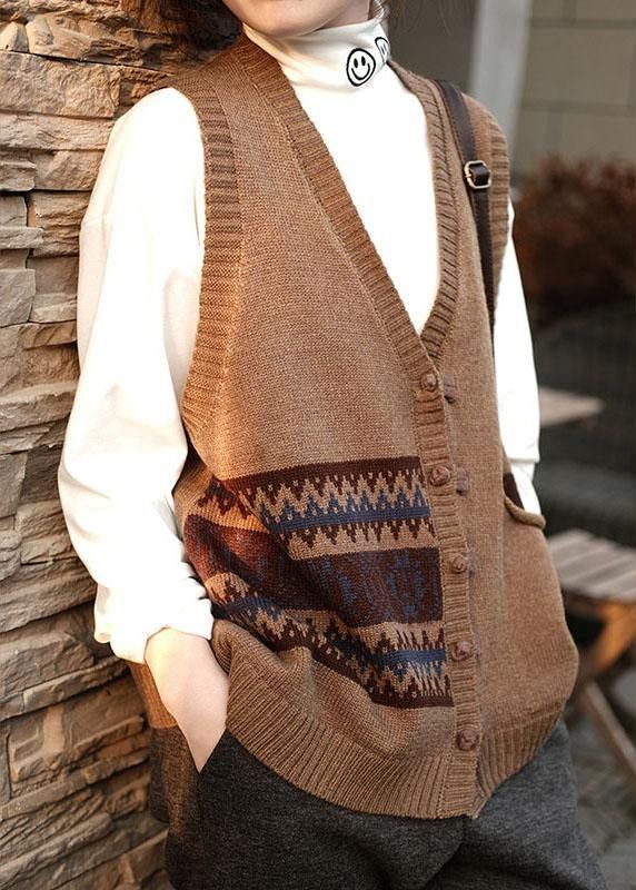 Women Chocolate V Neck Button Fall Pockets Sleeveless Waistcoat Women Chocolate V Neck Button Fall Pockets Sleeveless Waistcoat
