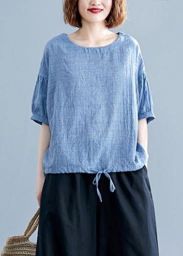 Women blue cotton tunics for women o neck drawstring Dresses blouses Women blue cotton tunics for women o neck drawstring Dresses blouses